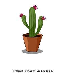 Cute cactus on a pot.free vector flat cactus illustration. cactus flower plant. Cartoon style cactus. potted plant isolated on white.