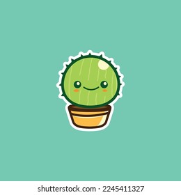 cute cactus on pots cartoon vector illustration