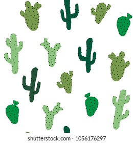 Cute cactus on white background.Seamless pattern.