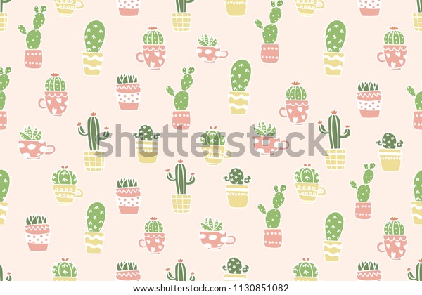Cute Cactus Pattern Background Cactus Succulents Stock Vector (Royalty ...