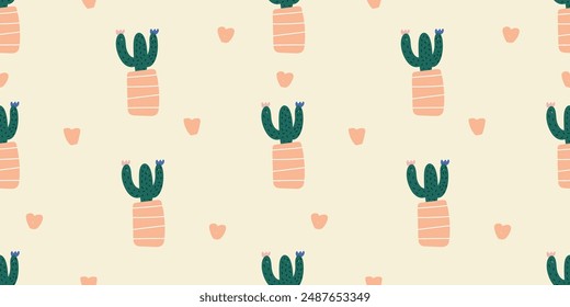 Cute cactus pattern. cactus print. Childish motifs scattered random. Template for Notebook covers, pattern for wallpapers, textile or nature background. Seamless vector texture. Naive art style.