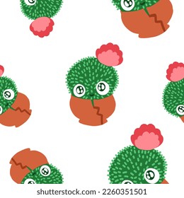 Cute cactus pattern. Vector illustration in cartoon flat style isolated on white background.