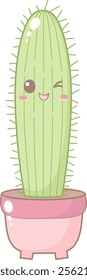 Cute Cactus in Pink Pot. Simple House Plant Cacti Illustration.