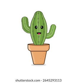 Ilustração de vetor de desenho animado de planta de cacto bonito