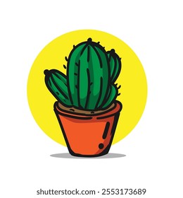 cute cactus plant with circle background