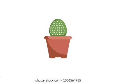 Cute cactus plant green with small pot vector illustration isolated on white background