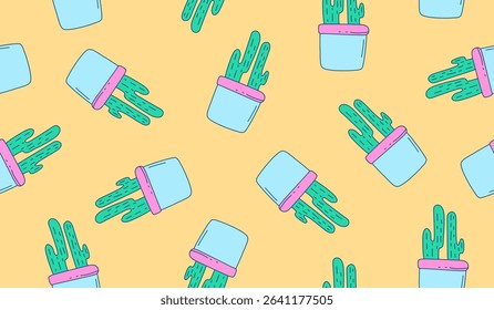 Cute cactus plants pattern background vector design