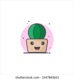 cute cactus plants vector illustration design icons flat style