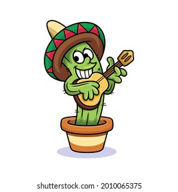 Cute cactus playing guitar with sweet smile