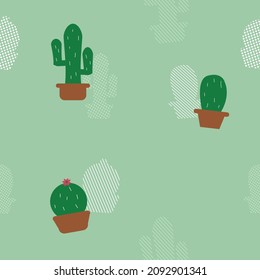 Cute cactus and polka dot seamless background for fabric pattern