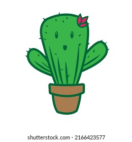 cute cactus in pot cartoon mascot illustration design character icon 