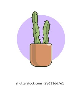 Cute Cactus In Pot Cartoon Vector Icon Illustration. Nature Object Icon Concept Isolated Premium Vector. Flat Cartoon Style