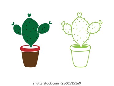 Cute Cactus in Pot - Colorful and Outline Options