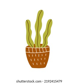 Cute cactus in a pot. Colorful vector isolated doodle illustration. Hand drawn print, icon, single flower clip art or card