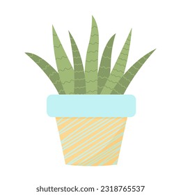 Cute cactus in a pot. Domestic succulent plant in pastel colors isolated on white background.