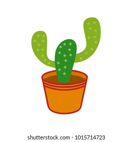 Cute cactus pot in flat style vector illustration