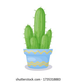 Cute cactus in a pot. Funny children's print. Great for t-shirts, covers, children's clothing, posters, greeting cards. Vector illustration on a white background. 