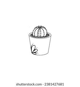 cute cactus in a pot. hand drawn on white background vector illustration. 