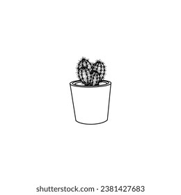 cute cactus in a pot. hand drawn on white background vector illustration. 