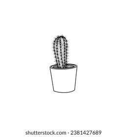 cute cactus in a pot. hand drawn on white background vector illustration. 
