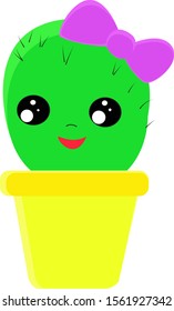 Cactus de corte en la olla, ilustración, vector sobre fondo blanco.