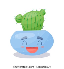 Cute cactus in a pot isolated on a white background. Funny children's print. Vector illustration. Great for t-shirts, covers, children's clothing, posters, greeting cards.