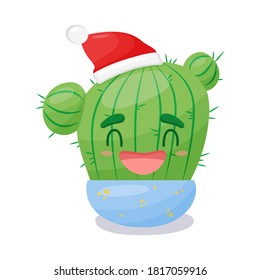 Cute cactus in a pot isolated on a white background. Funny children's print. Vector illustration. Great for t-shirts, covers, children's clothing, posters, greeting cards.