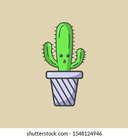 Cute cactus in pot vector illustration.