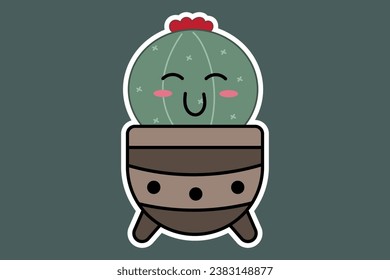 Cute cactus in a pot. Vector illustration in cartoon style