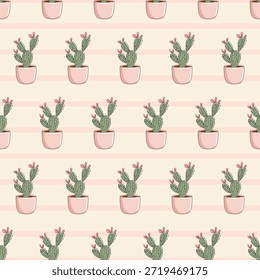 Lindo cactus en macetas sin patrón sobre fondo beige