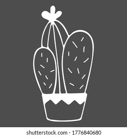 Cute cactus in the pots. Set of vector images.