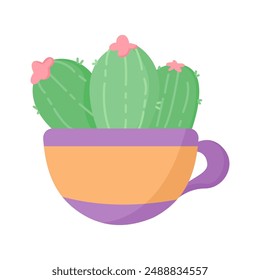 Cute cactus in a purple orange pot