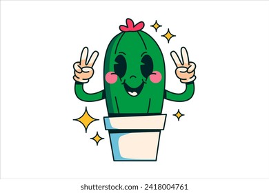 Diseño de pegatinas retro de cactus