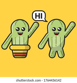 Cute cactus saying HI! for stickers and more