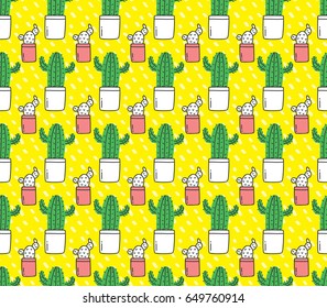 Cute cactus seamless background