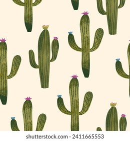 cute cactus seamless pattern. botanical illustration for textile  wallpaper  texture on your project.