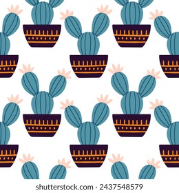 Lindo cactus sin patrón. Espinosa del desierto, cactus mexicanos y plantas tropicales caseras.