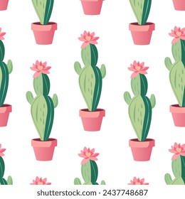 Cute cactus seamless pattern. Desert spiny plant, tropical home plants.Vector illustration EPS10.