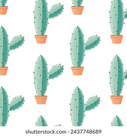 Cute cactus seamless pattern. Desert spiny plant, tropical home plants.Vector illustration EPS10.