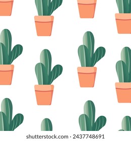 Cute cactus seamless pattern. Desert spiny plant, tropical home plants.Vector illustration EPS10.