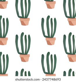 Lindo cactus sin patrón. Planta espinosa del desierto, plantas tropicales caseras. Ilustración vectorial EPS10.