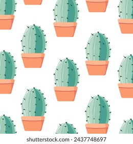 Lindo cactus sin patrón. Planta espinosa del desierto, plantas tropicales caseras. Ilustración vectorial EPS10.