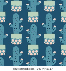 Cute cactus seamless pattern. Desert spiny plant, mexico cacti flower and tropical home plants.