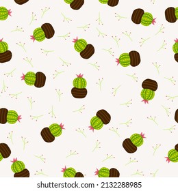 Cute cactus seamless pattern in doodles hand drawn cartoon style. Modern bright repeated texture with green cacti and desert plants for scrapbook, print, wallpaper, wrap gift, card, fabric.