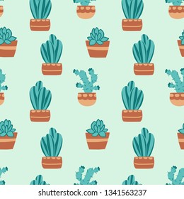 Cute Cactus Seamless Pattern Illustration Vector