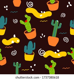 Cute cactus seamless pattern illustration