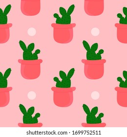 Cute  cactus seamless pattern for your decoration in vector, pink