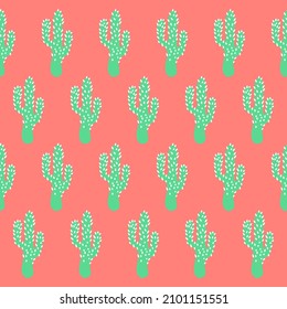 Cute cactus seamless vector pattern background