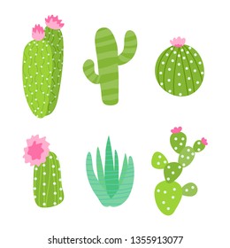 Cute cactus set on white background vector illustration hand draw desing