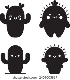 Cute cactus silhouette vector illustration on a white background